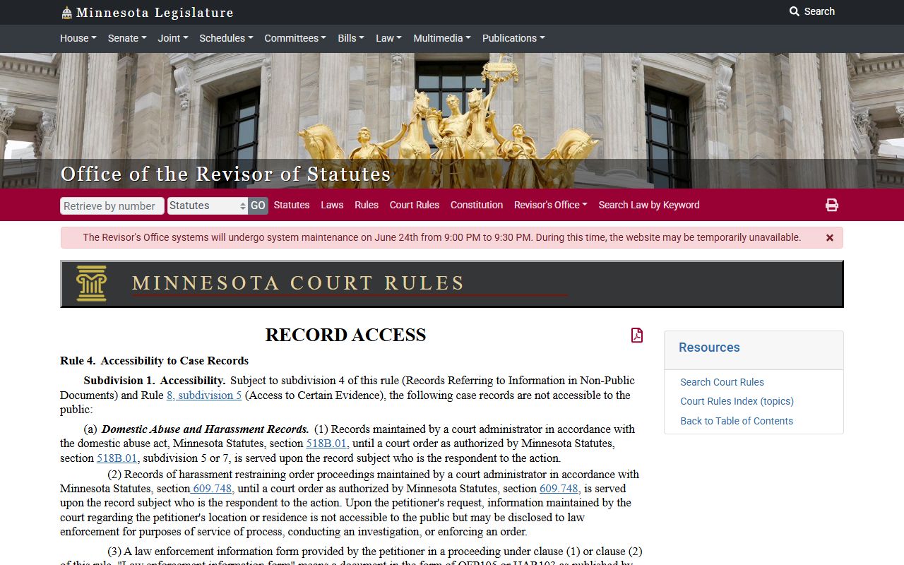 Rice County arrest records Rule 4 inaccessible case records