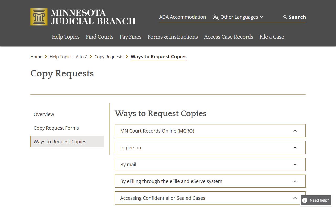 Rice County court records copy request guidance