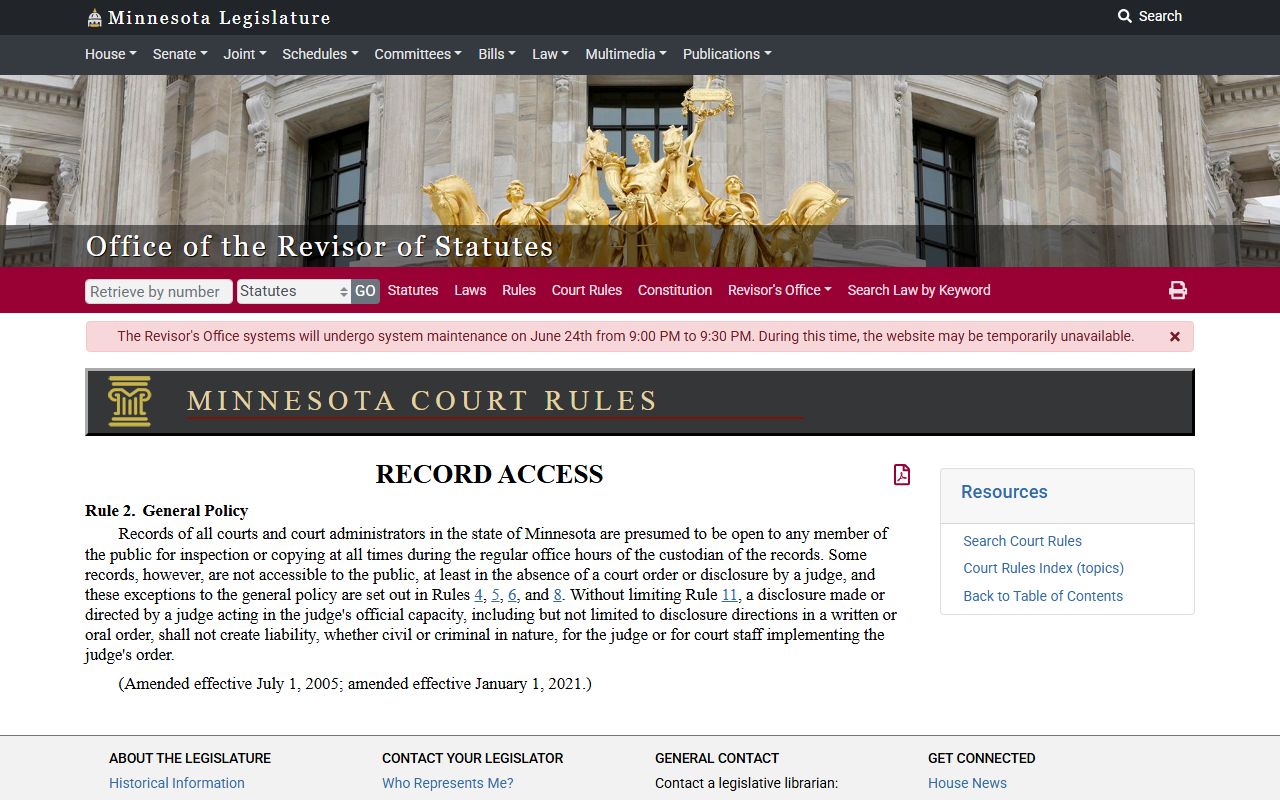 Rice County court records Rule 2 public access policy