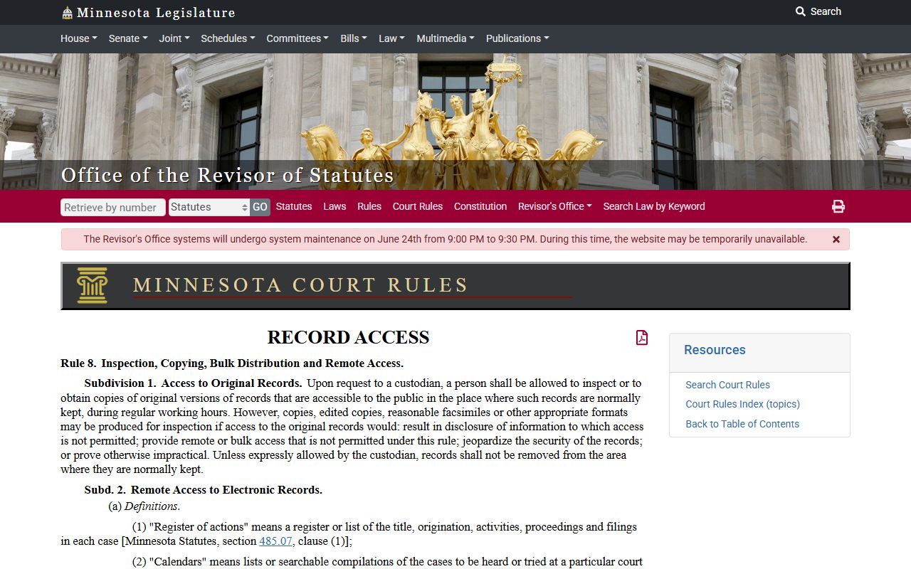 Rice County court records Rule 8 remote access limits