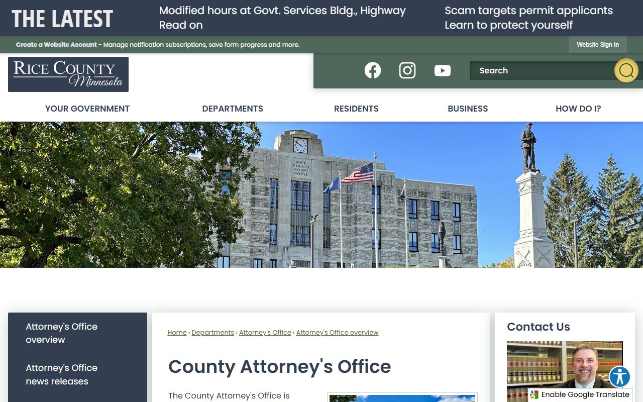 Rice County criminal court records County Attorney overview