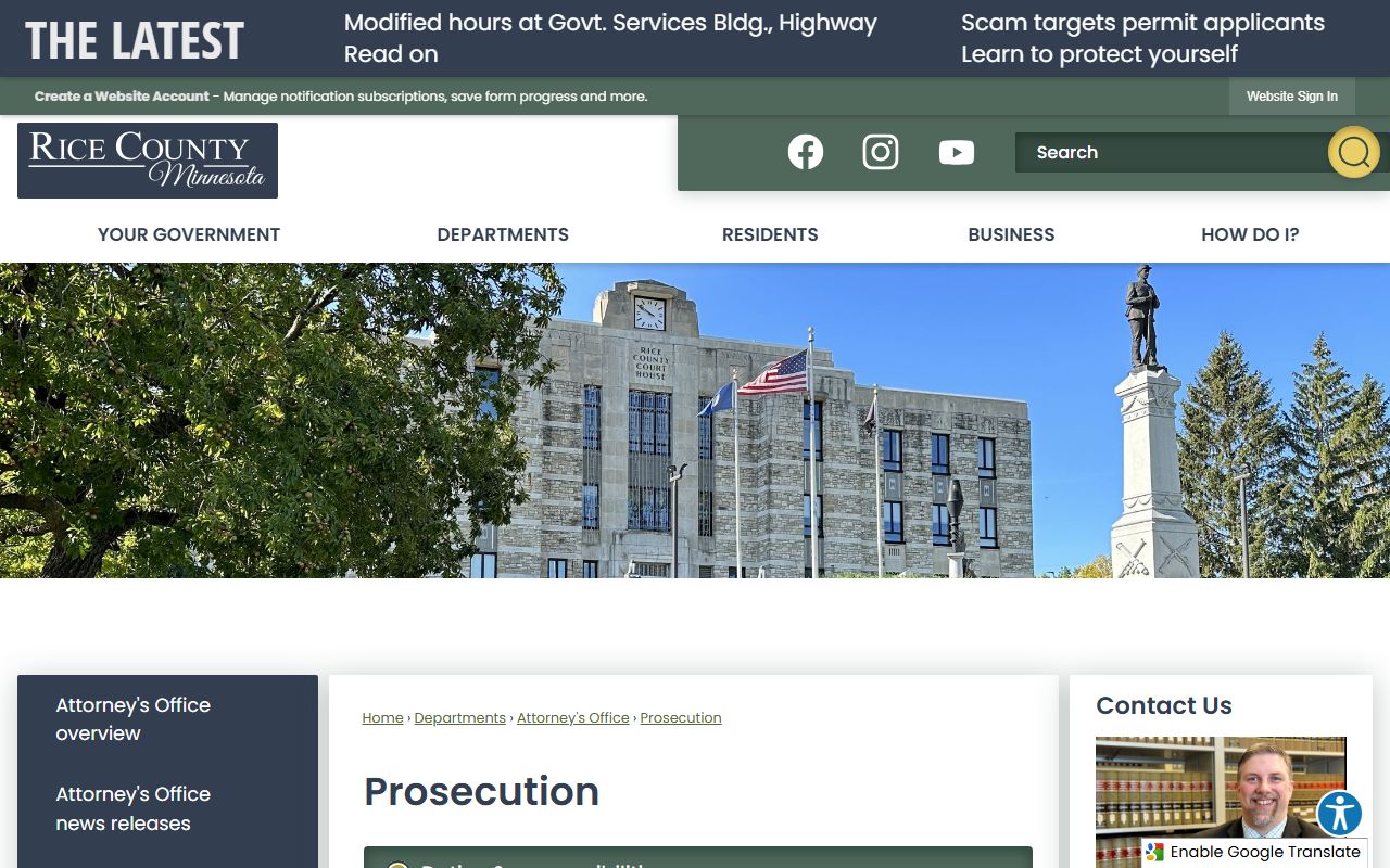Rice County criminal court records prosecution page