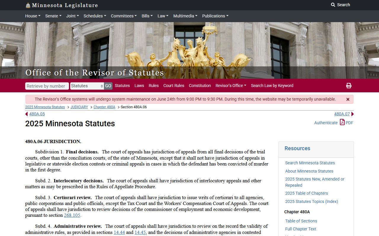 Rice County District Court Minnesota Court of Appeals jurisdiction statute