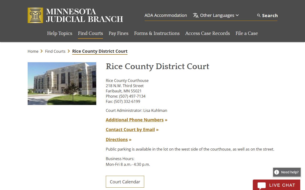 Rice County court records District Court official page