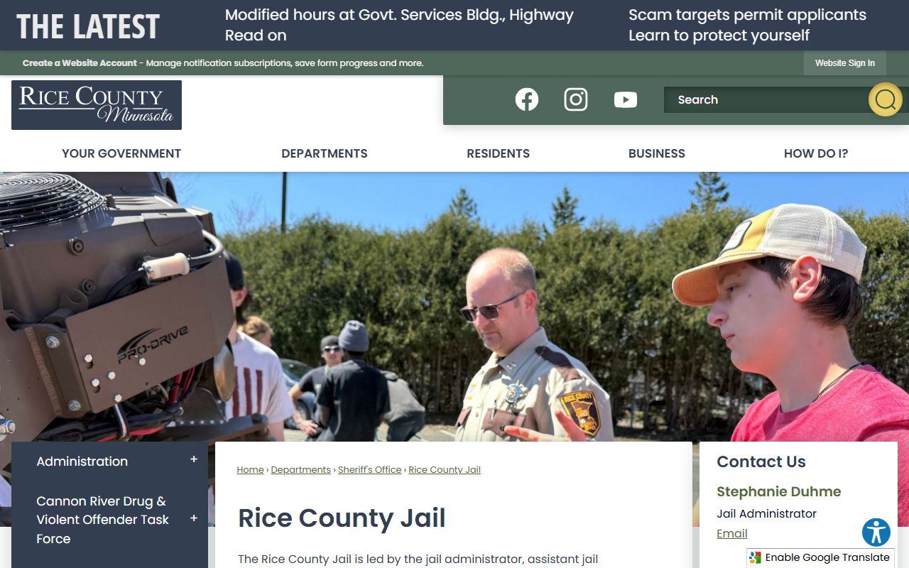 Rice County jail inmate records page