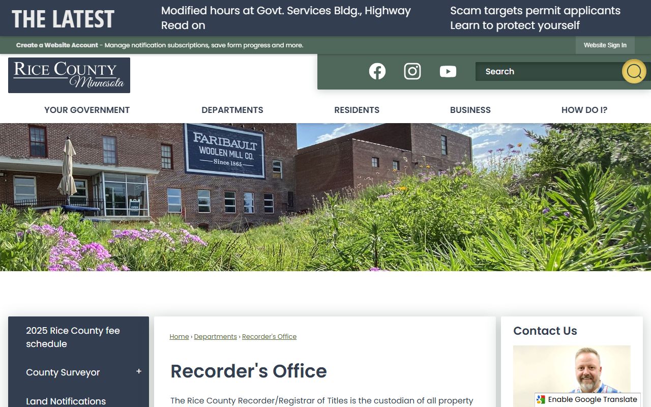 Rice County marriage records Recorder office