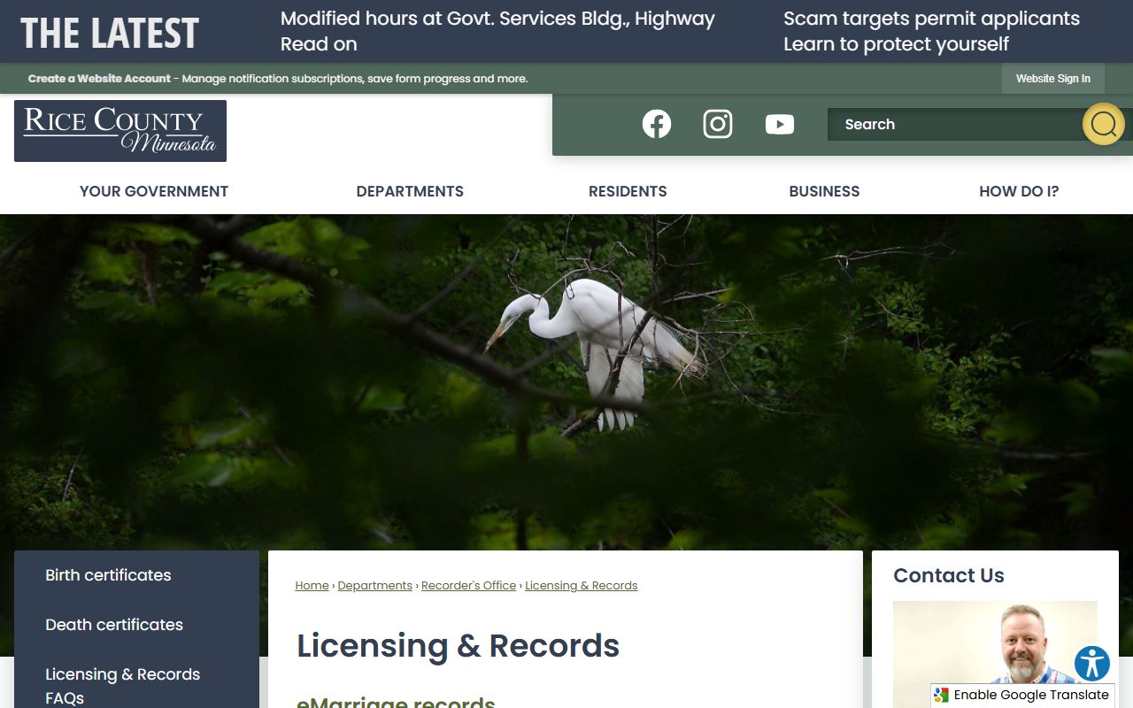 Rice County marriage records certified copy licensing and records page