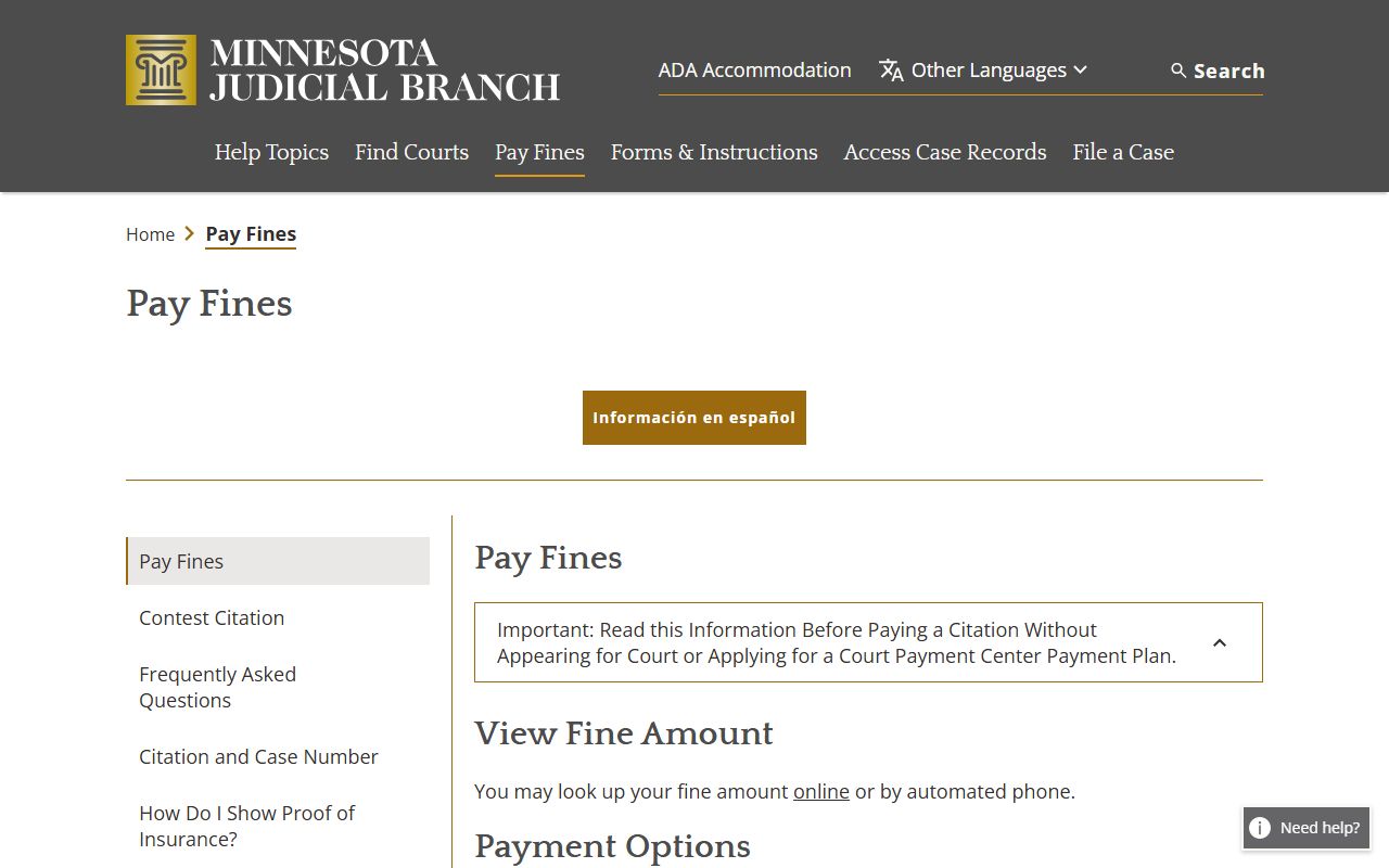 Rice County traffic court records Minnesota pay a fine page