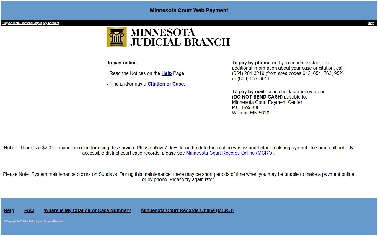Rice County traffic court records Minnesota Court Web Payment portal
