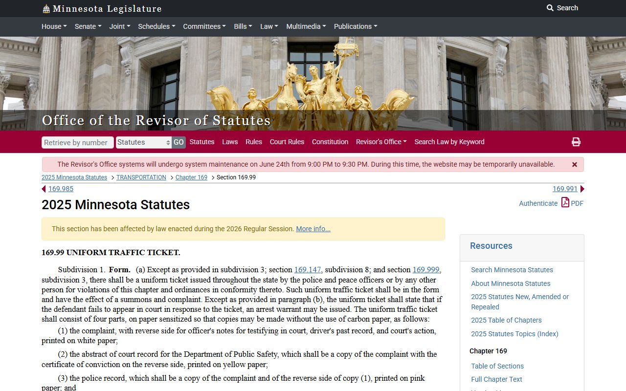 Rice County traffic court records Minnesota citation statute