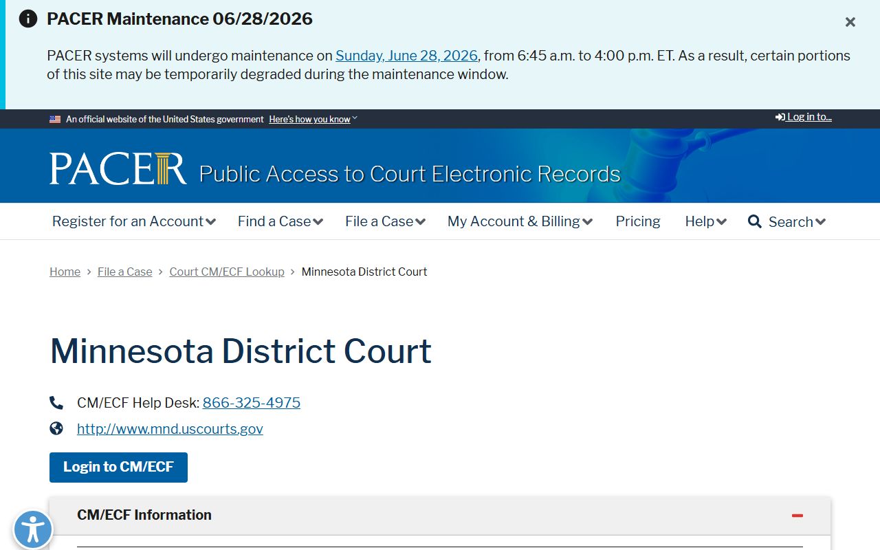 Rice County warrant search federal PACER Minnesota court lookup